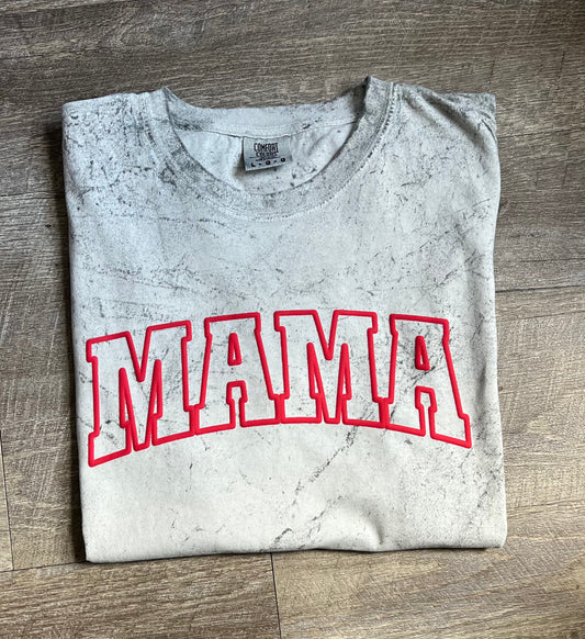 MAMA Puff Print Red/Black - Comfort Colors TieDye